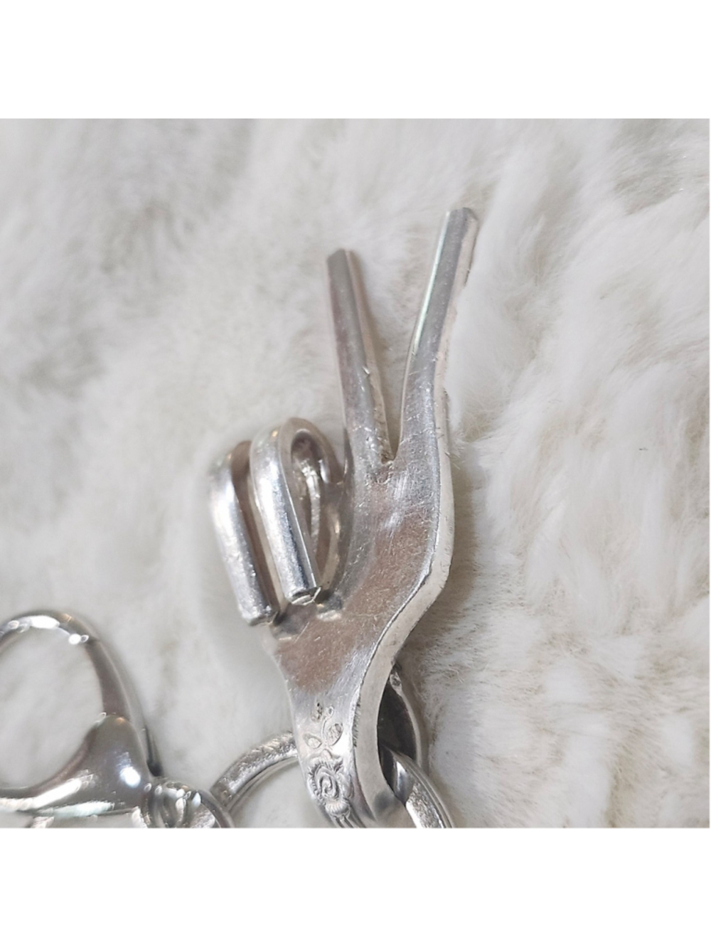 Silverware Art Fork Keychain Peace Sign Hand Gesture Unique Hand Sculpted - Picture 2 of 4